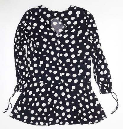 Mango Womens Black Polka Dot Polyester Skater Dress Size M Round Neck Button