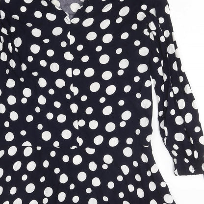 Mango Womens Black Polka Dot Polyester Skater Dress Size M Round Neck Button