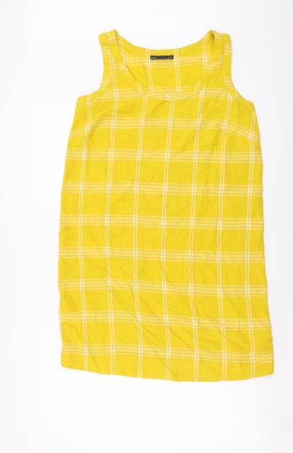 Marks and Spencer Womens Yellow Plaid Linen A-Line Size 10 Round Neck Pullover