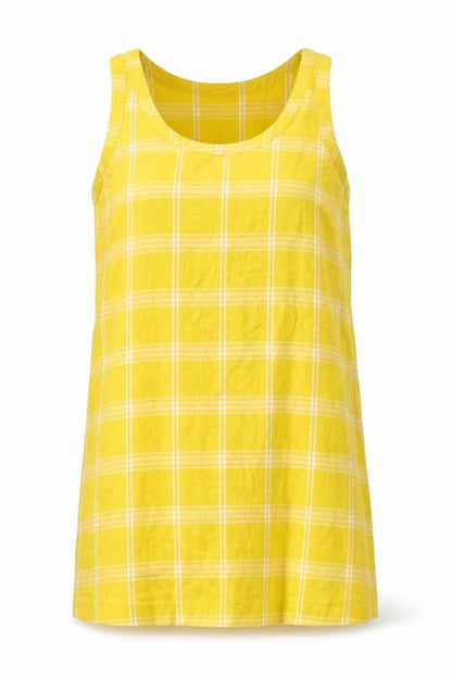 Marks and Spencer Womens Yellow Plaid Linen A-Line Size 10 Round Neck Pullover