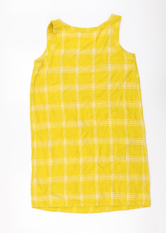Marks and Spencer Womens Yellow Plaid Linen A-Line Size 10 Round Neck Pullover