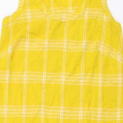 Marks and Spencer Womens Yellow Plaid Linen A-Line Size 10 Round Neck Pullover
