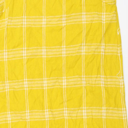 Marks and Spencer Womens Yellow Plaid Linen A-Line Size 10 Round Neck Pullover