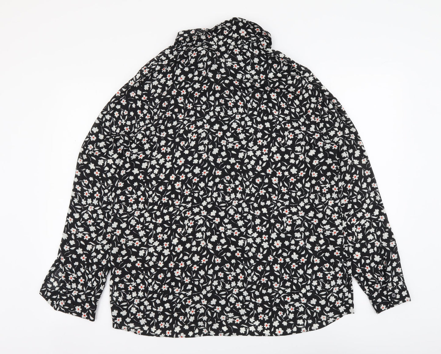 Primark Womens Black Floral Polyester Basic Button-Up Size 16 Collared