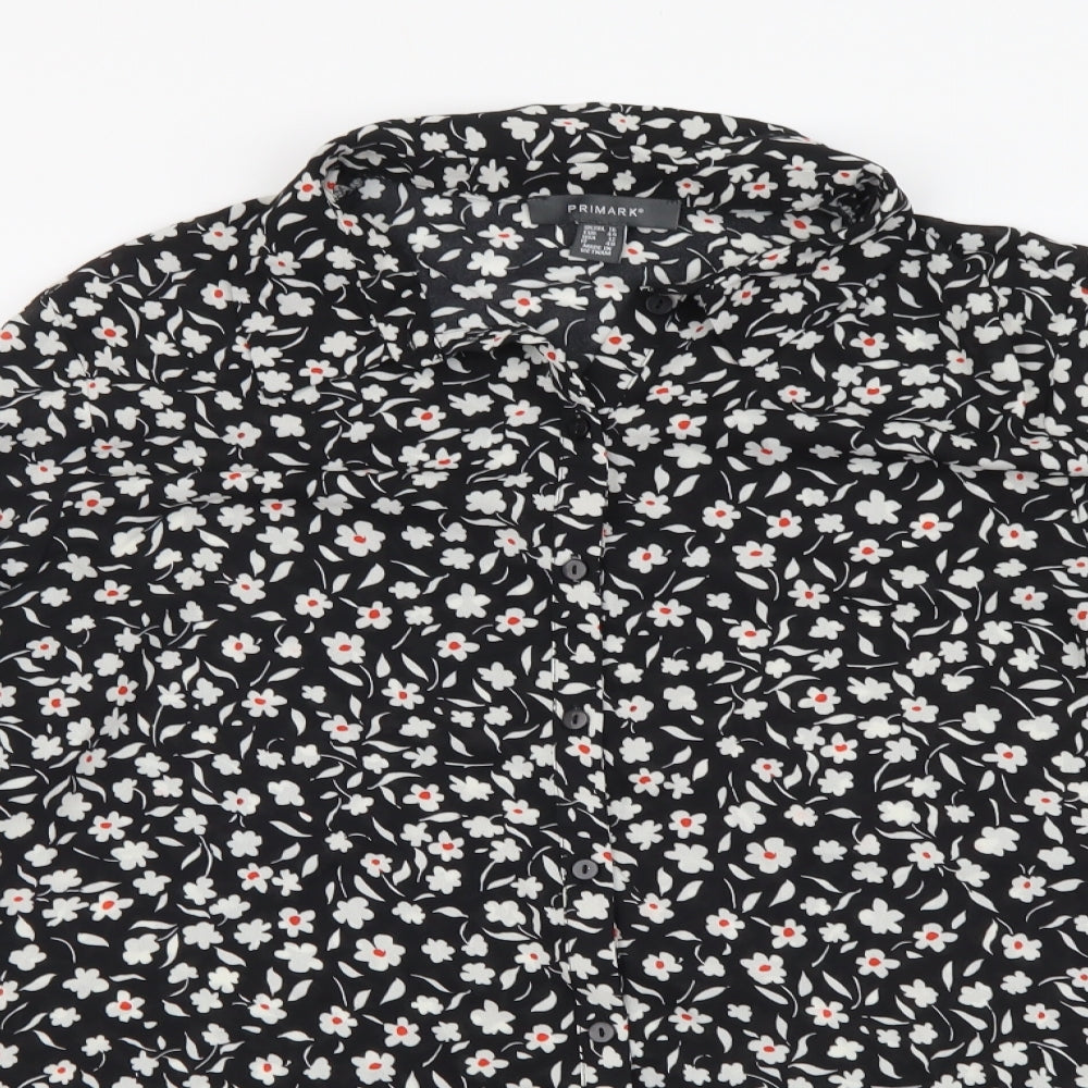 Primark Womens Black Floral Polyester Basic Button-Up Size 16 Collared