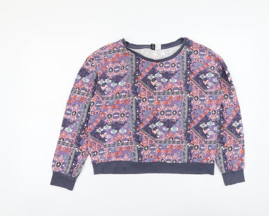 H&M Womens Multicoloured Geometric Cotton Pullover Hoodie Size M Pullover