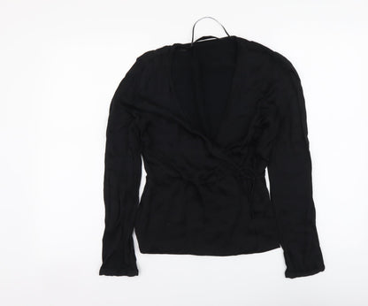 Zara Womens Black Polyester Basic Blouse Size S V-Neck