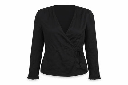 Zara Womens Black Polyester Basic Blouse Size S V-Neck
