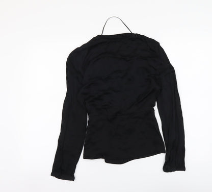 Zara Womens Black Polyester Basic Blouse Size S V-Neck