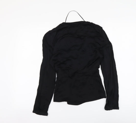 Zara Womens Black Polyester Basic Blouse Size S V-Neck