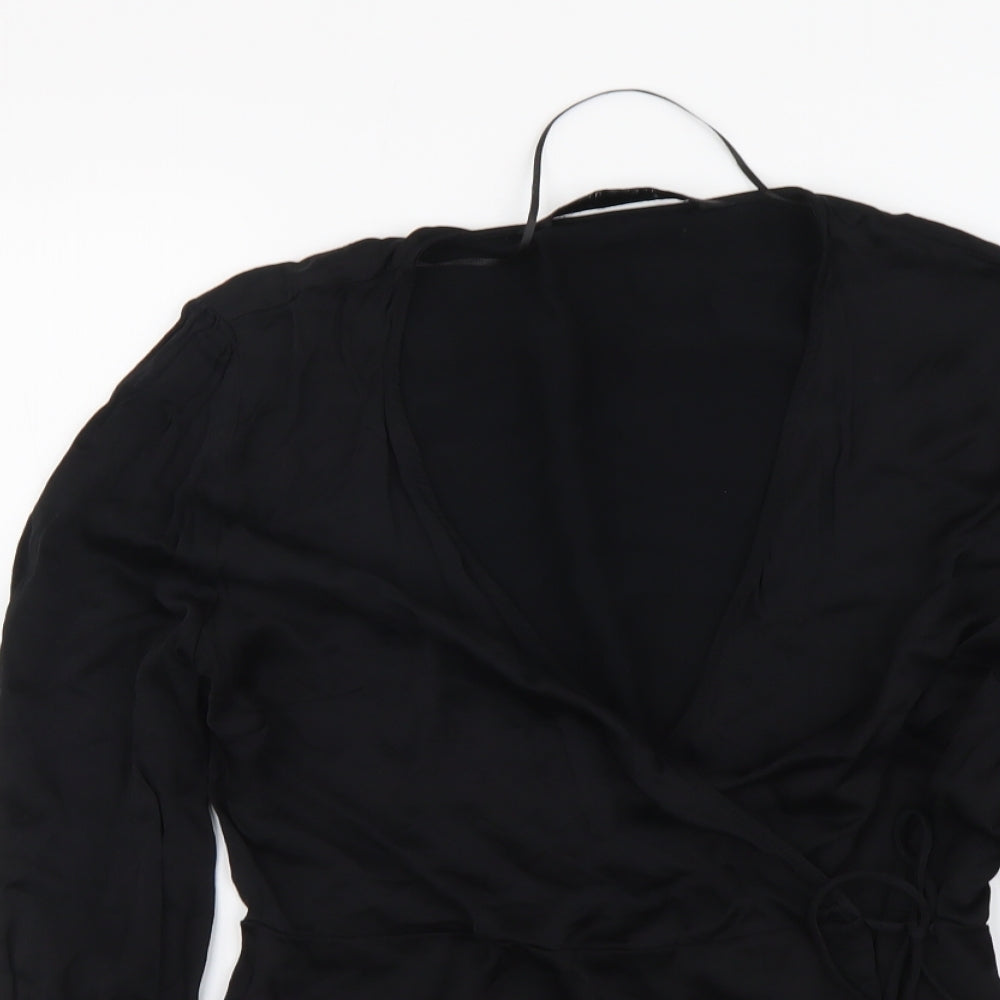 Zara Womens Black Polyester Basic Blouse Size S V-Neck