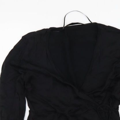 Zara Womens Black Polyester Basic Blouse Size S V-Neck