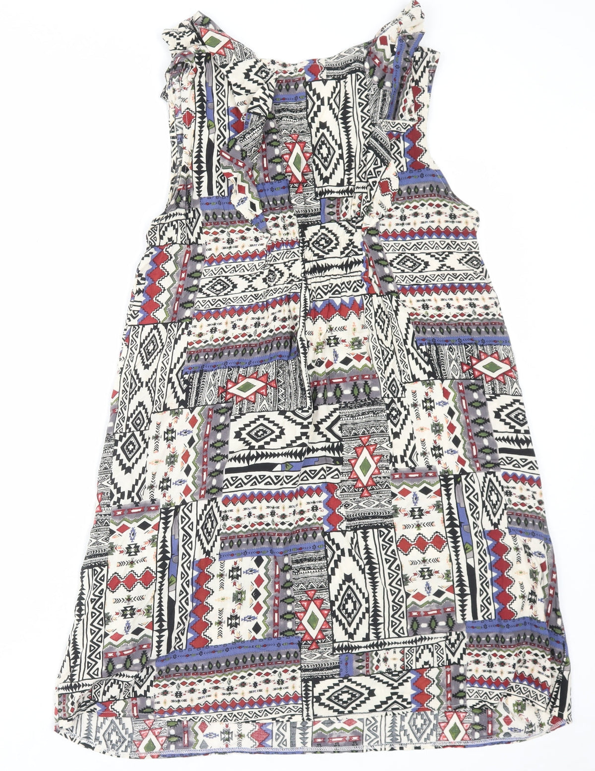 Karoline Morgan Womens Multicoloured Geometric Viscose A-Line Size 10 V-Neck Pullover