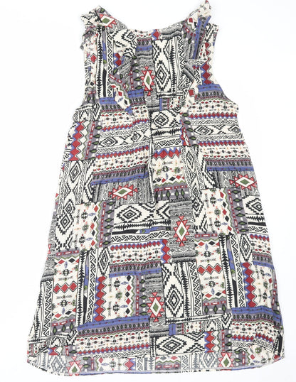 Karoline Morgan Womens Multicoloured Geometric Viscose A-Line Size 10 V-Neck Pullover