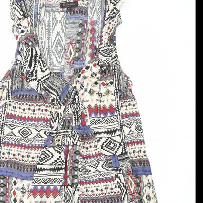Karoline Morgan Womens Multicoloured Geometric Viscose A-Line Size 10 V-Neck Pullover