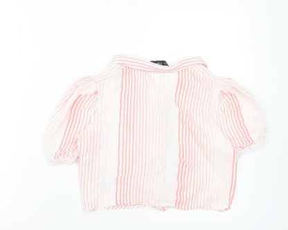 F&F Womens Orange Striped Polyester Cropped Button-Up Size 6 Collared - Tie At Front