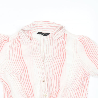 F&F Womens Orange Striped Polyester Cropped Button-Up Size 6 Collared - Tie At Front
