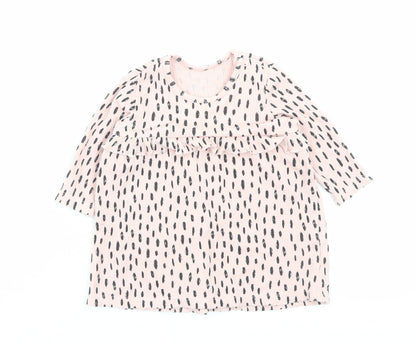 George Girls Pink Geometric Cotton A-Line Size 3-6 Months Crew Neck Button