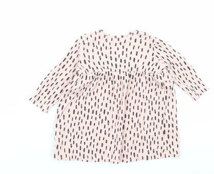 George Girls Pink Geometric Cotton A-Line Size 3-6 Months Crew Neck Button