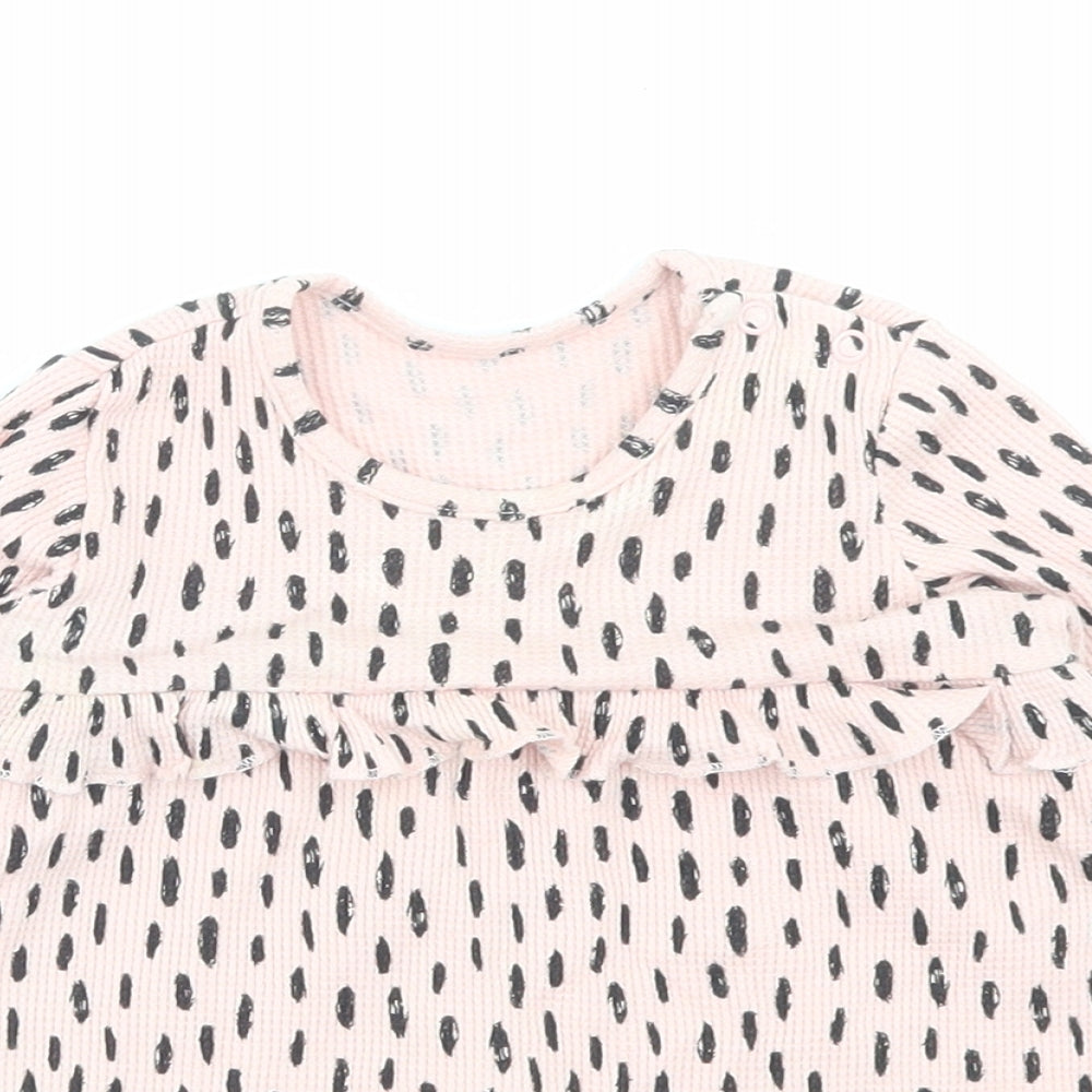 George Girls Pink Geometric Cotton A-Line Size 3-6 Months Crew Neck Button