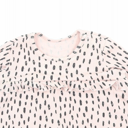 George Girls Pink Geometric Cotton A-Line Size 3-6 Months Crew Neck Button