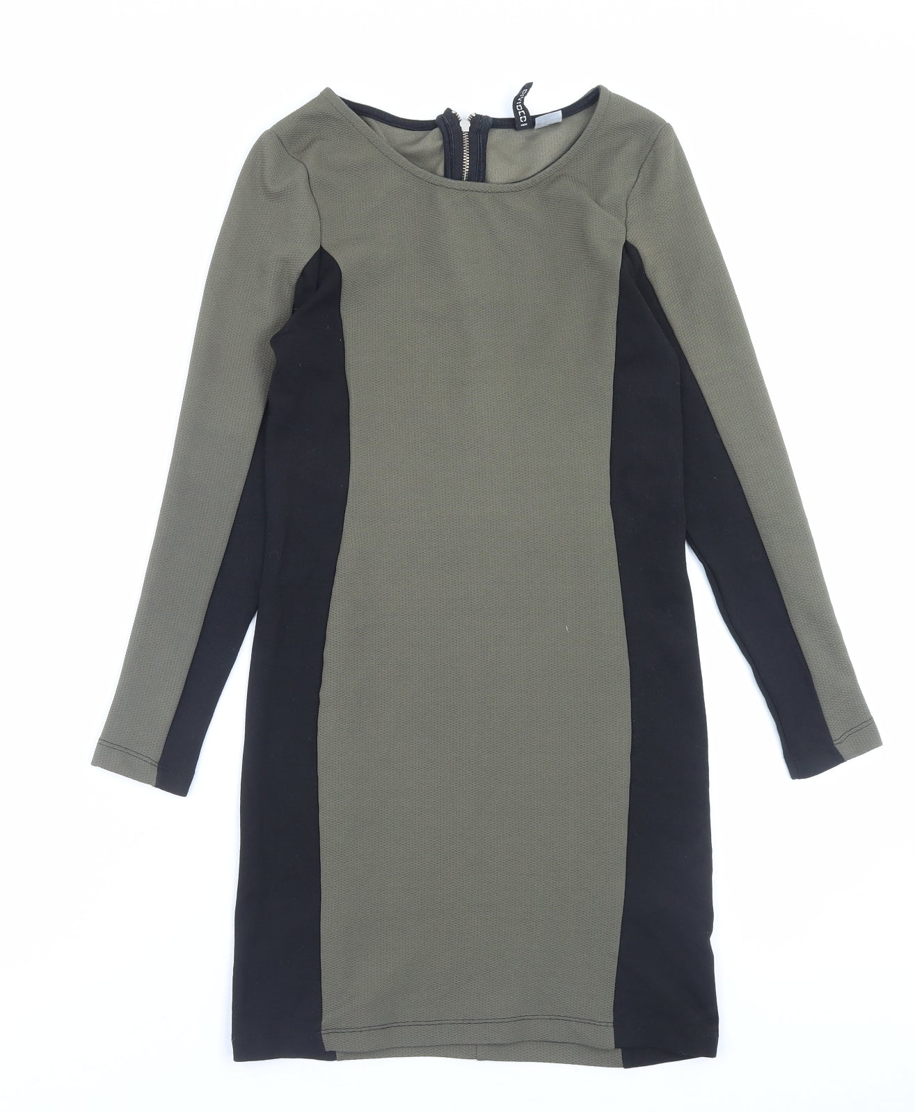 H&M Womens Green Polyester Bodycon Size 12 Crew Neck Zip