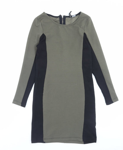 H&M Womens Green Polyester Bodycon Size 12 Crew Neck Zip