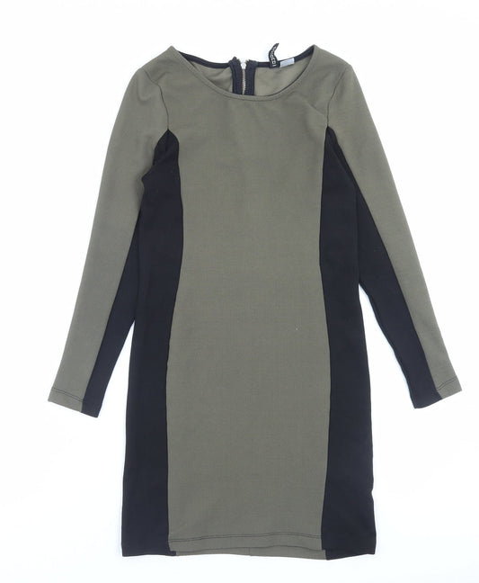 H&M Womens Green Polyester Bodycon Size 12 Crew Neck Zip