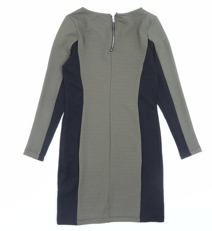 H&M Womens Green Polyester Bodycon Size 12 Crew Neck Zip
