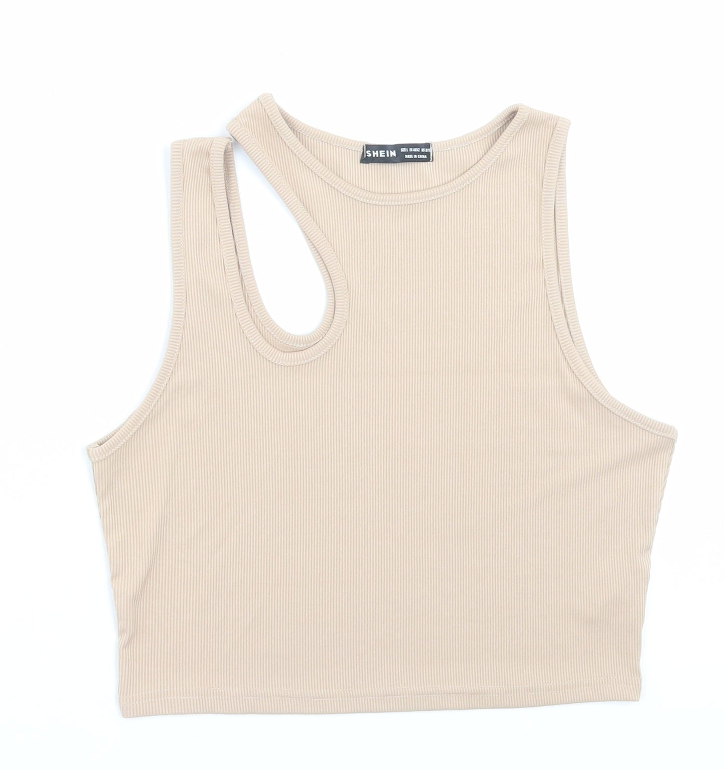 SheIn Womens Beige Polyester Cropped Tank Size L Crew Neck