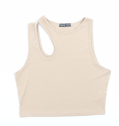 SheIn Womens Beige Polyester Cropped Tank Size L Crew Neck