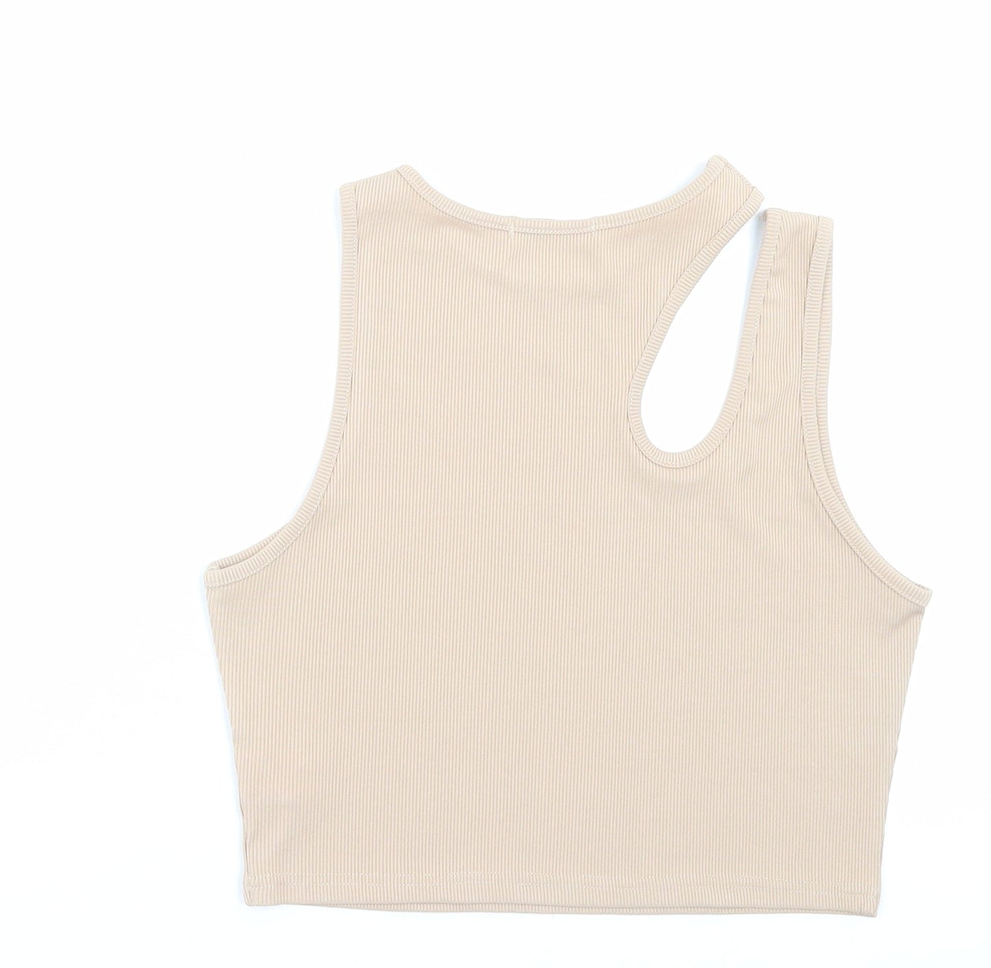 SheIn Womens Beige Polyester Cropped Tank Size L Crew Neck