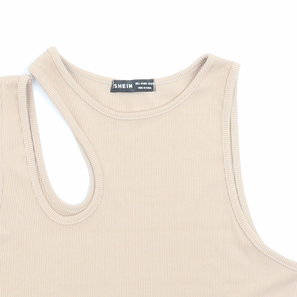 SheIn Womens Beige Polyester Cropped Tank Size L Crew Neck