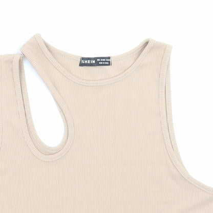 SheIn Womens Beige Polyester Cropped Tank Size L Crew Neck