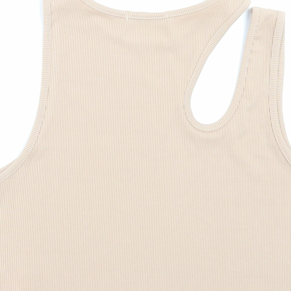 SheIn Womens Beige Polyester Cropped Tank Size L Crew Neck