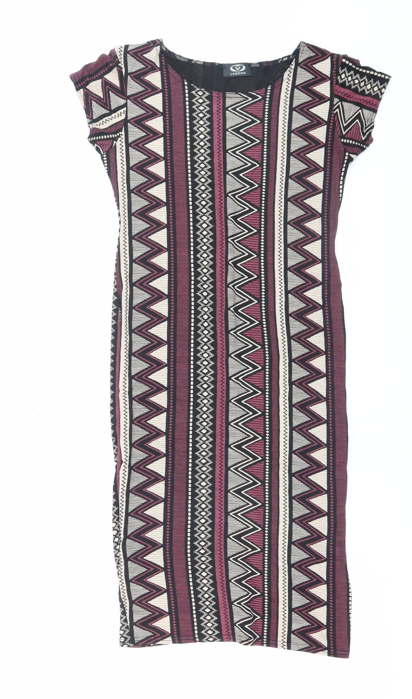 London Womens Multicoloured Geometric Viscose Bodycon Size M Boat Neck Pullover