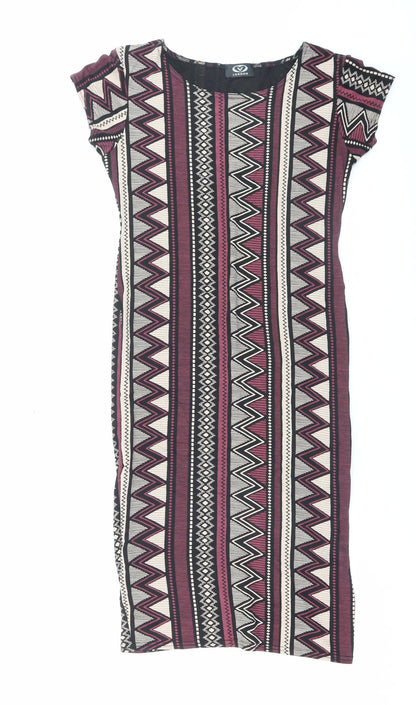 London Womens Multicoloured Geometric Viscose Bodycon Size M Boat Neck Pullover