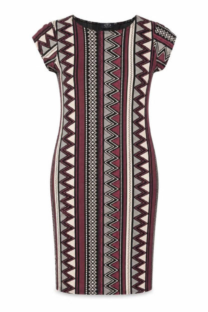 London Womens Multicoloured Geometric Viscose Bodycon Size M Boat Neck Pullover