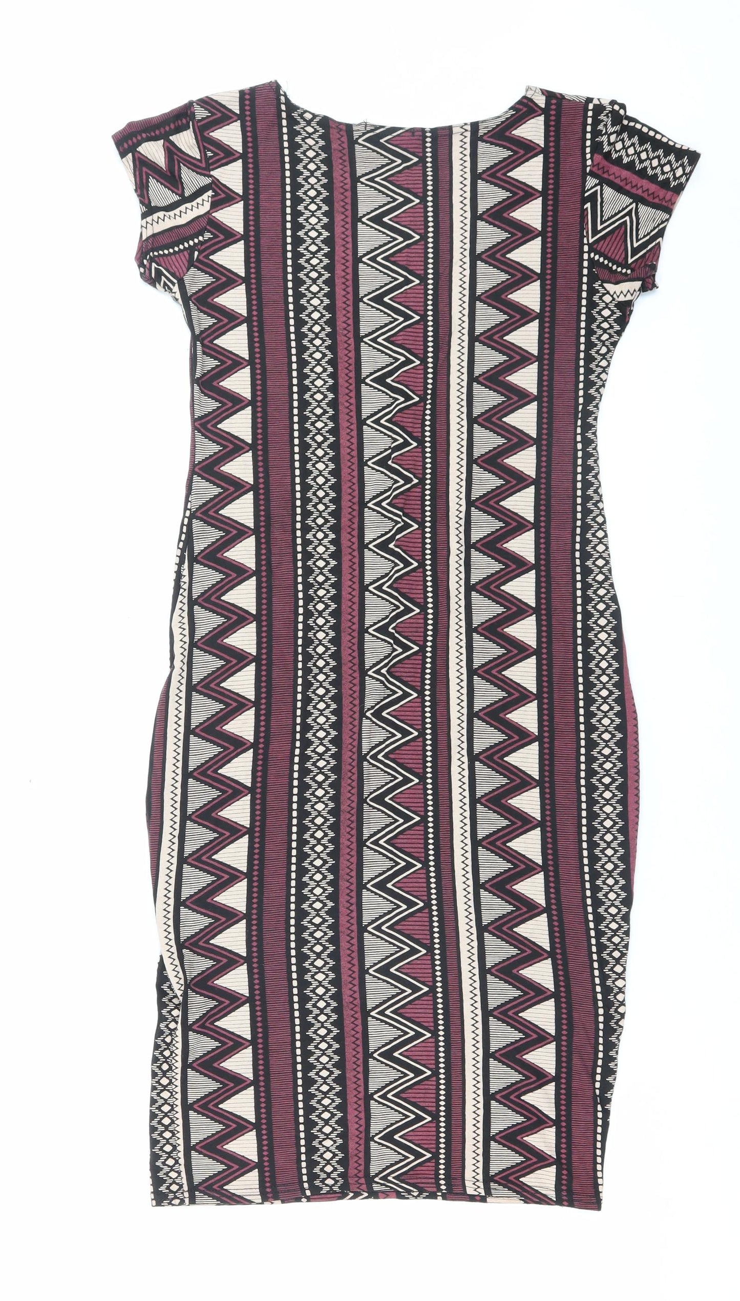 London Womens Multicoloured Geometric Viscose Bodycon Size M Boat Neck Pullover