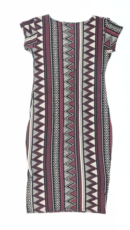 London Womens Multicoloured Geometric Viscose Bodycon Size M Boat Neck Pullover