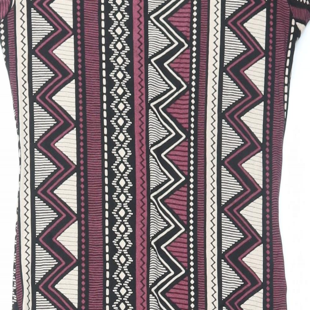 London Womens Multicoloured Geometric Viscose Bodycon Size M Boat Neck Pullover