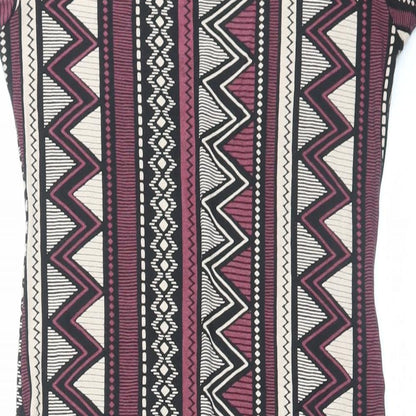 London Womens Multicoloured Geometric Viscose Bodycon Size M Boat Neck Pullover