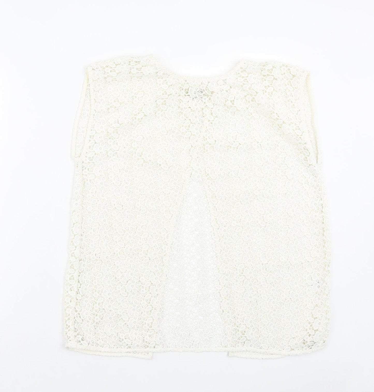 Papaya Womens White Floral Polyester Basic Tank Size 12 Crew Neck