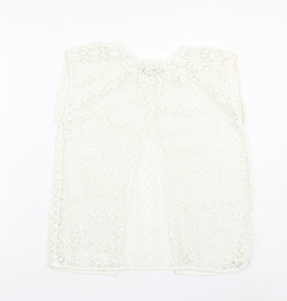 Papaya Womens White Floral Polyester Basic Tank Size 12 Crew Neck