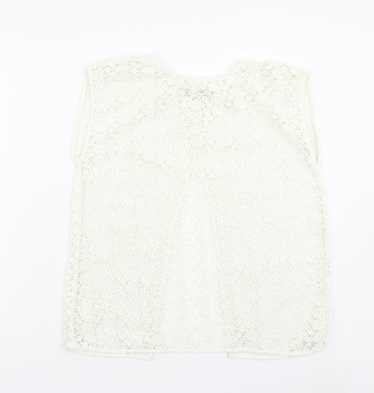 Papaya Womens White Floral Polyester Basic Tank Size 12 Crew Neck