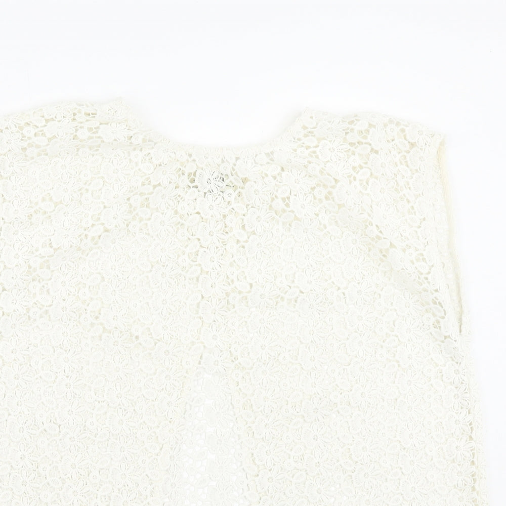 Papaya Womens White Floral Polyester Basic Tank Size 12 Crew Neck