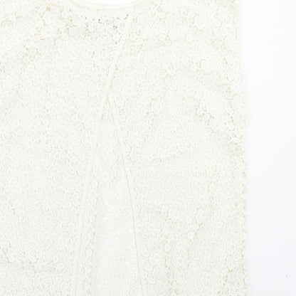 Papaya Womens White Floral Polyester Basic Tank Size 12 Crew Neck