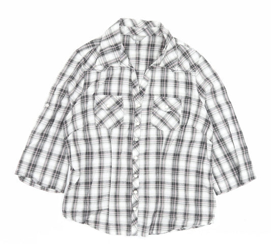 Mia Moda Womens Grey Plaid Cotton Basic Button-Up Size 16 Collared