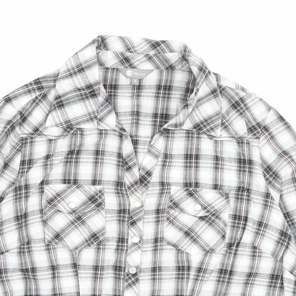 Mia Moda Womens Grey Plaid Cotton Basic Button-Up Size 16 Collared