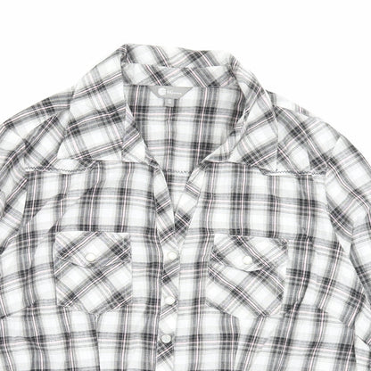 Mia Moda Womens Grey Plaid Cotton Basic Button-Up Size 16 Collared